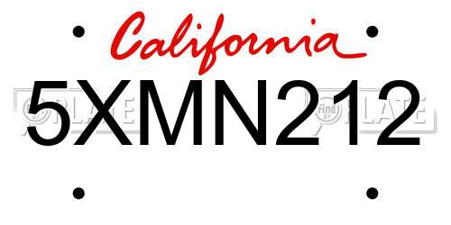 5XMN212 California License Plate