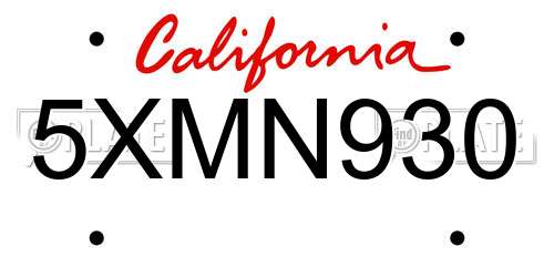 5XMN930 California License Plate