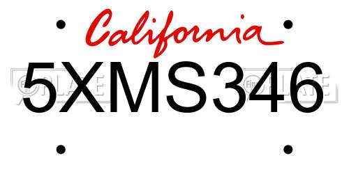 5XMS346 California License Plate