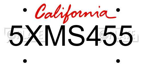 5XMS455 California License Plate