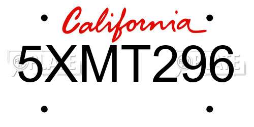 5XMT296 California License Plate