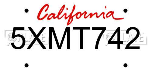 5XMT742 California License Plate