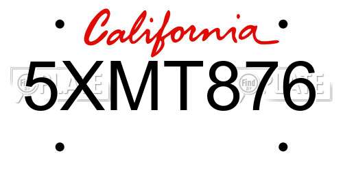 5XMT876 California License Plate