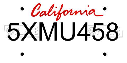 5XMU458 California License Plate