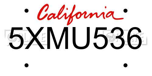 5XMU536 California License Plate