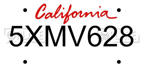 5XMV628 California License Plate