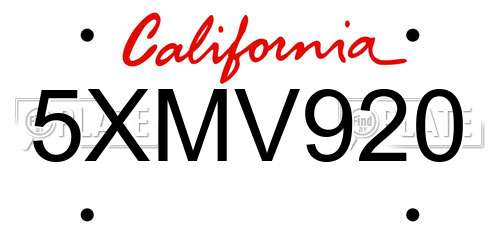 5XMV920 California License Plate