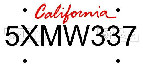 5XMW337 California License Plate