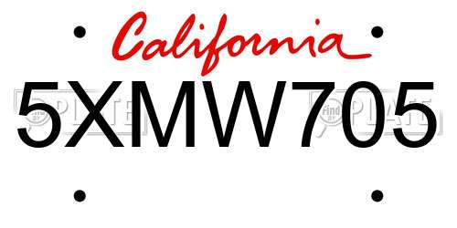 5XMW705 California License Plate