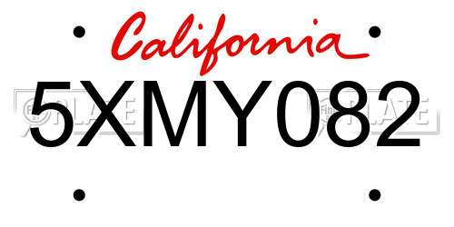 5XMY082 California License Plate