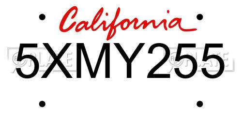 5XMY255 California License Plate