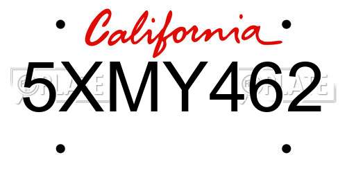 5XMY462 California License Plate