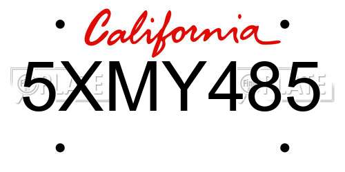 5XMY485 California License Plate
