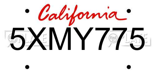 5XMY775 California License Plate