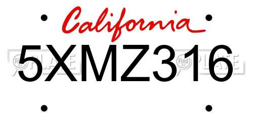 5XMZ316 California License Plate