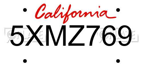 5XMZ769 California License Plate