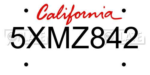 5XMZ842 California License Plate