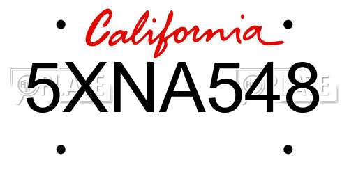 5XNA548 California License Plate