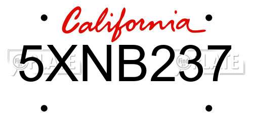 5XNB237 California License Plate