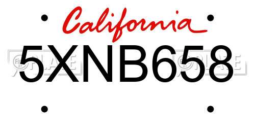 5XNB658 California License Plate