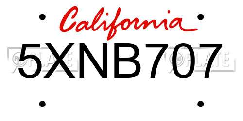 5XNB707 California License Plate