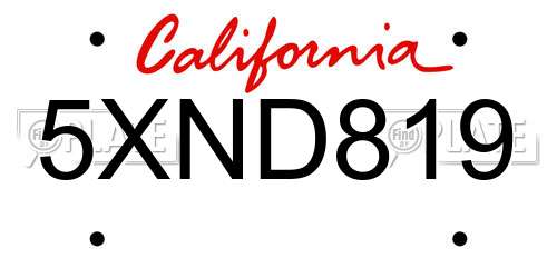 5XND819 California License Plate