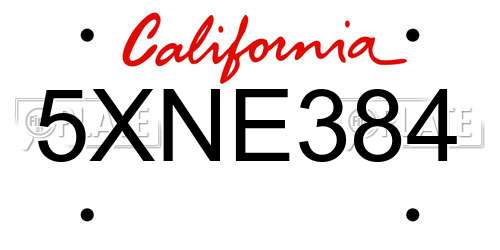 5XNE384 California License Plate