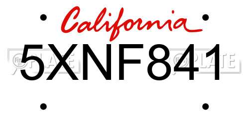 5XNF841 California License Plate