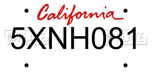5XNH081 California License Plate