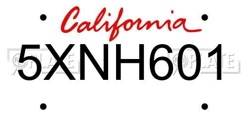 5XNH601 California License Plate