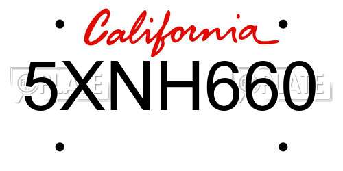 5XNH660 California License Plate