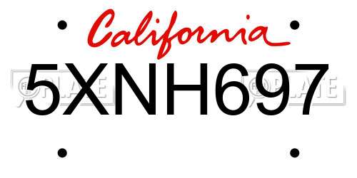 5XNH697 California License Plate