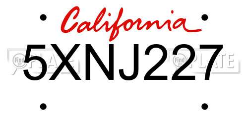 5XNJ227 California License Plate