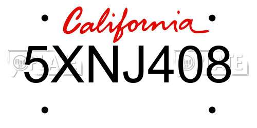 5XNJ408 California License Plate