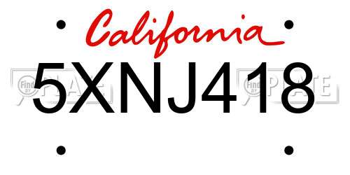 5XNJ418 California License Plate