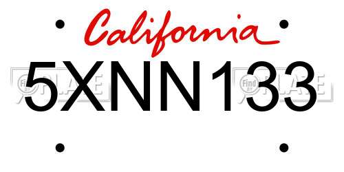 5XNN133 California License Plate