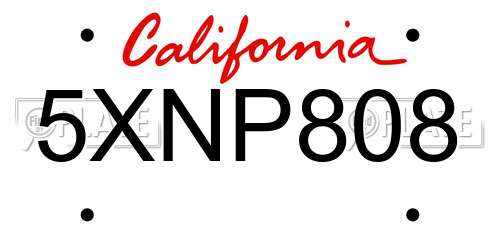 5XNP808 California License Plate