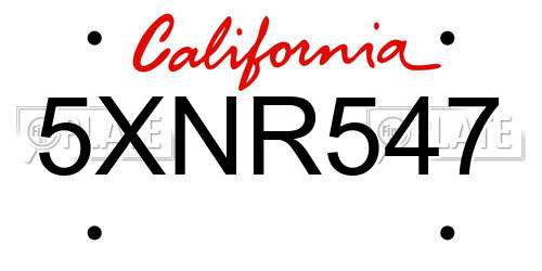 5XNR547 California License Plate