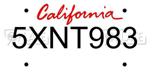 5XNT983 California License Plate