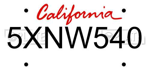 5XNW540 California License Plate