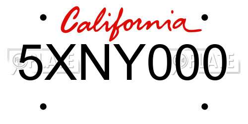 5XNY000 California License Plate