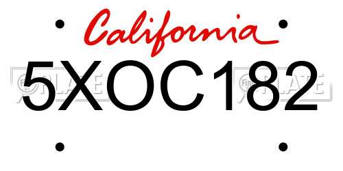 5XOC182 California License Plate