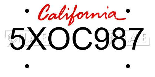 5XOC987 California License Plate