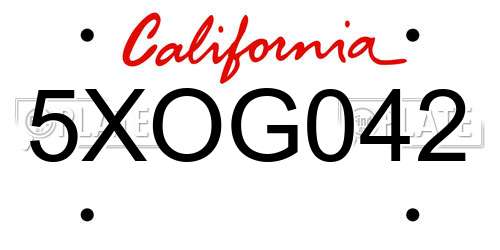 5XOG042 California License Plate