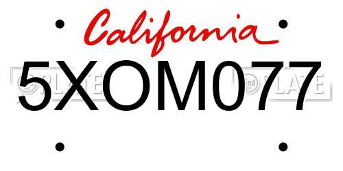 5XOM077 California License Plate