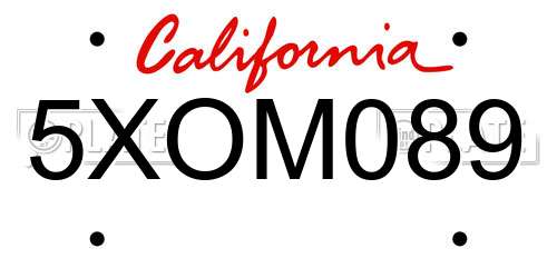 5XOM089 California License Plate