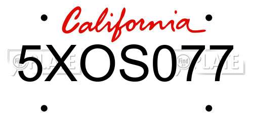 5XOS077 California License Plate
