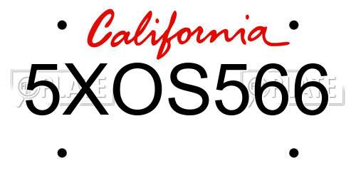 5XOS566 California License Plate