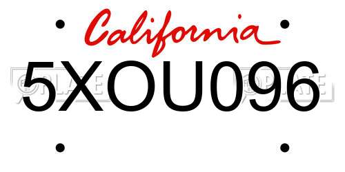 5XOU096 California License Plate