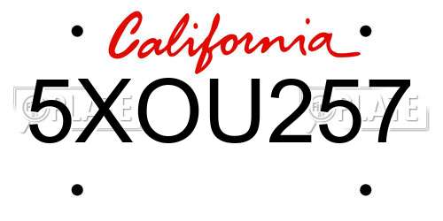 5XOU257 California License Plate